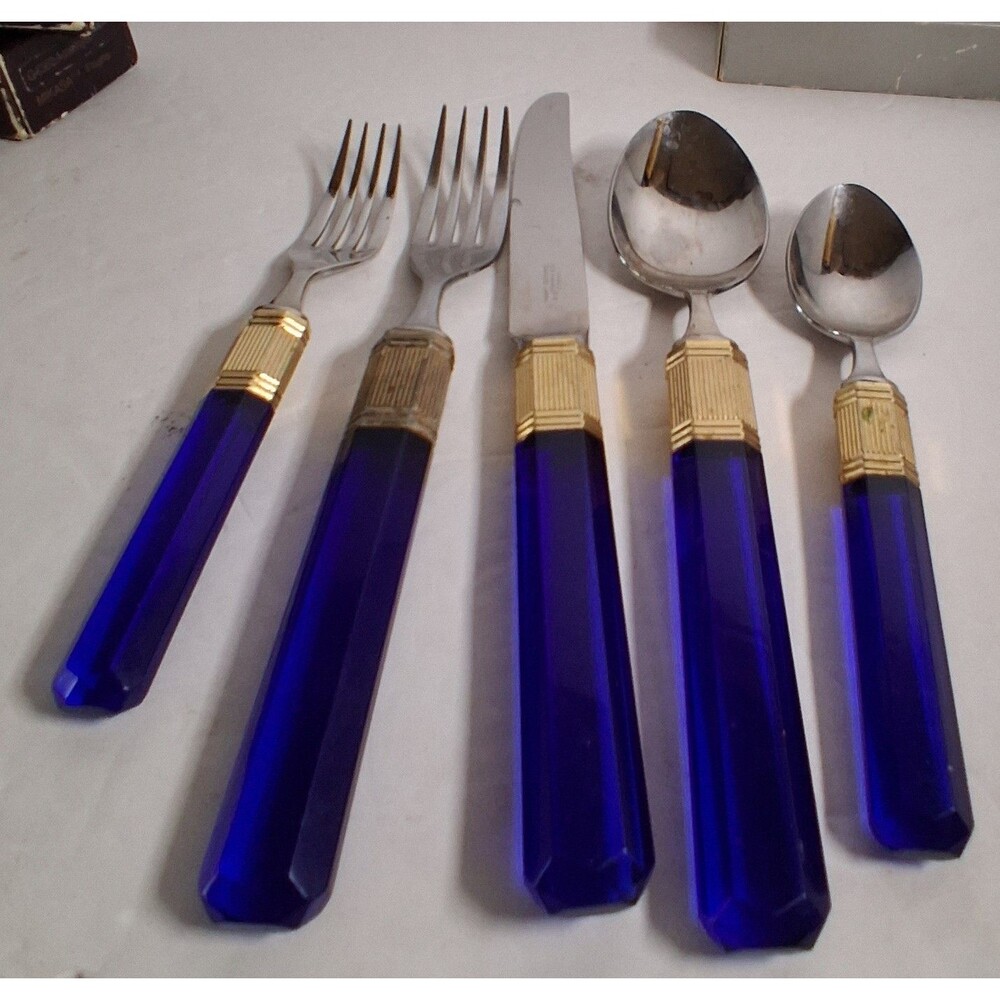 Mikasa Larry Laslo Prisma Colbalt Blue Flatware 5pc Set